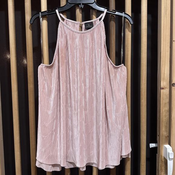 Worthington Shirt Womens XL Pink Pleated Halter Cold Shoulder Keyhole Blouse - Picture 1 of 7